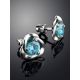 Silver Floral Studs With Light Blue Crystals The Aurora, image , picture 2
