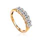 Golden Ring With Double Diamond Rows, Ring Size: 8 / 18, image 