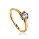 Golden Ring With White Crystal, Ring Size: 7 / 17.5, image 