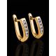 Golden Latch Back Earrings With Diamonds, image , picture 2