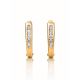 Golden Latch Back Earrings With Diamonds, image , picture 3