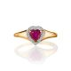 Elegant Golden Ring With Heart Shaped Ruby And Diamonds, Ring Size: 8 / 18, image , picture 3