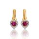 Golden Earrings With Heart Shaped Ruby And Diamonds, image , picture 3
