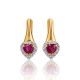 Golden Earrings With Heart Shaped Ruby And Diamonds, image , picture 3