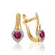 Golden Earrings With Heart Shaped Ruby And Diamonds, image 