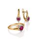 Golden Earrings With Heart Shaped Ruby And Diamonds, image , picture 4