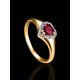 Elegant Golden Ring With Heart Shaped Ruby And Diamonds, Ring Size: 8 / 18, image , picture 2