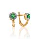 Elegant Golden Earrings With Round Emerald And Diamonds The Oasis, image 