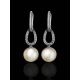 White Gold Drop Earrings With Cultured Pearl And Diamonds, image , picture 2