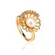 Gold-Plated Floral Ring With Cultured Pearl Centerpiece And Crystals The Serene, Ring Size: 7 / 17.5, image 
