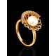 Gold-Plated Floral Ring With Cultured Pearl Centerpiece And Crystals The Serene, Ring Size: 7 / 17.5, image , picture 2