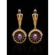 Gold-Plated Floral Dangles With Deep Purple Cultured Pearls And Crystals The Serene, image , picture 2
