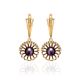 Gold-Plated Floral Dangles With Deep Purple Cultured Pearls And Crystals The Serene, image 
