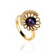 Gold-Plated Floral Ring With Deep Purple Cultured Pearl And Crystals The Serene, Ring Size: 8.5 / 18.5, image 