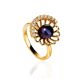 Gold-Plated Floral Ring With Deep Purple Cultured Pearl And Crystals The Serene, Ring Size: 8 / 18, image 