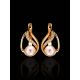 Refined Gold-Plated Earrings With Cultured Pearl And White Crystals The Serene, image , picture 2