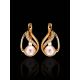 Refined Gold-Plated Earrings With Cultured Pearl And White Crystals The Serene, image , picture 2