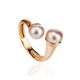 Twisted Gold-Plated Ring With Creamrose Cultured Pearl The Serene, Ring Size: Adjustable, image 