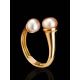 Twisted Gold-Plated Ring With Creamrose Cultured Pearl The Serene, Ring Size: Adjustable, image , picture 2
