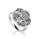 Silver Floral Ring With Crystals And Marcasites The Lace, Ring Size: 8 / 18, image 