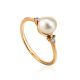 Gold-Plated Ring With Cultured Pearl And Crystals The Themis, Ring Size: 8.5 / 18.5, image 