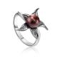 Silver Floral Ring With Deep Purple Cultured Pearl The Persimmon, Ring Size: 6 / 16.5, image 