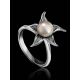 Silver Floral Ring With White Cultured Pearl The Persimmon, Ring Size: 8 / 18, image , picture 2