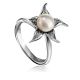 Silver Floral Ring With White Cultured Pearl The Persimmon, Ring Size: 7 / 17.5, image 