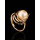Refined Gold-Plated Ring With Cultured Pearl The Serene, Ring Size: 6.5 / 17, image , picture 2