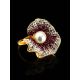 Bold Gold-Plated Floral Ring With Purple Crystals And Cultured Pearl The Jungle, Ring Size: 12 / 21.5, image , picture 2