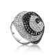 Silver Cocktail Ring With Black And White Crystals The Jungle, Ring Size: 11 / 20.5, image 