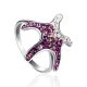 Silver Star Shaped Ring With Purple And White Crystals The Jungle, Ring Size: 10 / 20, image 