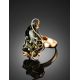 Golden Cocktail Ring With Green Amber The Rialto, Ring Size: Adjustable, image , picture 2