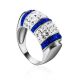 Silver Cocktail Ring With Blue And White Crystals The Eclat, Ring Size: 9.5 / 19.5, image 