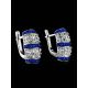 Silver Latch Back Earrings With Blue And White Crystals The Eclat, image , picture 2