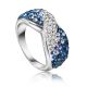 Silver Band Ring With Blue And White Crystals The Eclat, Ring Size: 9 / 19, image 