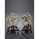 White Gold Floral Earrings With Diamonds, image , picture 2
