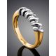 Trendy Golden Ring With White Diamonds, Ring Size: 6 / 16.5, image , picture 2