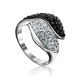 Silver Cocktail Ring With Black And White Crystals The Eclat, Ring Size: 8 / 18, image 