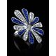 Silver Floral Ring With Blue And White Crystals The Eclat, Ring Size: 7 / 17.5, image , picture 2