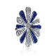 Silver Floral Ring With Blue And White Crystals The Eclat, Ring Size: 8 / 18, image , picture 4