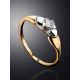 Golden Ring With White Diamond Centerpiece, Ring Size: 6.5 / 17, image , picture 2