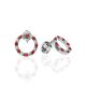 Round Silver Studs With Red And White Crystals The Aurora, image 