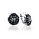 Round Sterling Silver Earrings With Black And White Crystals The Eclat, image 