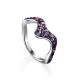 Curvy Silver Ring With Purple Crystals The Jungle, Ring Size: 7 / 17.5, image 