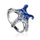 Silver Starfish Ring With Blue And White Crystals The Jungle, Ring Size: 6 / 16.5, image 
