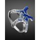 Silver Starfish Ring With Blue And White Crystals The Jungle, Ring Size: 6 / 16.5, image , picture 2
