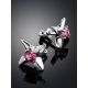 Silver Stud Earrings With Pink Crystals The Aurora, image , picture 2