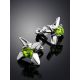 Sterling Silver Stud Earrings With Light Green Crystals The Aurora, image , picture 2