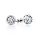 Round Silver Studs With White Crystals The Aurora, image 